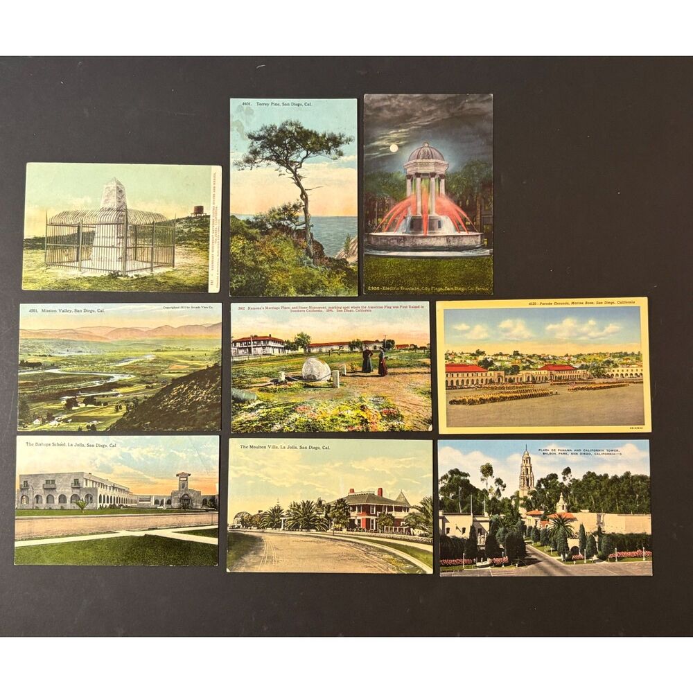 SAN DIEGO Collection of (9) Vintage Postcards. Landmarks & Scenic Views.